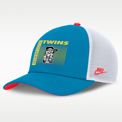 Gorra de rejilla Nike Dri-FIT de la MLB ajustable para hombre Minnesota Twins Neon 90s Rise