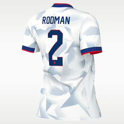 Jersey de futbol Nike Dri-FIT de la selección nacional de futbol femenino de Estados Unidos local 2025 Stadium Trinity Rodman para mujer
