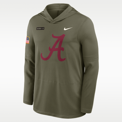 Playera de manga larga universitaria Nike Dri-FIT con gorro para hombre Alabama 2025 Military Appreciation