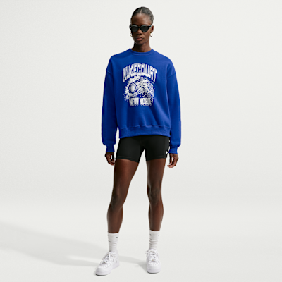 Nike Studio Fleece Orta Kalınlıkta Oversize Grafikli Kadın Crew Üst görsel 4