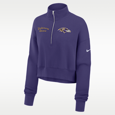Sudadera de cuello redondo Nike de la NFL cropped de cierre de 1/4 para mujer Baltimore Ravens Phoenix