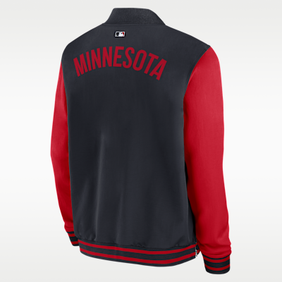 Chamarra bomber Nike de la MLB de cierre completo para hombre Minnesota Twins Authentic Collection Dugout