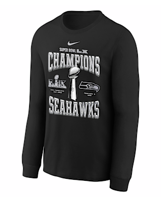 Детская футболка Seattle Seahawks Super Bowl LX Champions Replica Locker Room Big Kids' Nike NFL Long-Sleeve