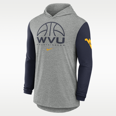 Playera de manga larga con gorro universitaria Nike Dri-FIT para hombre West Virginia de básquetbol