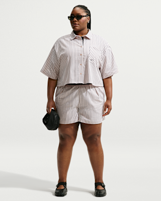 Женские шорты Nike Sportswear Chill Poplin Loose Mid-Rise Striped Shorts (Plus Size)