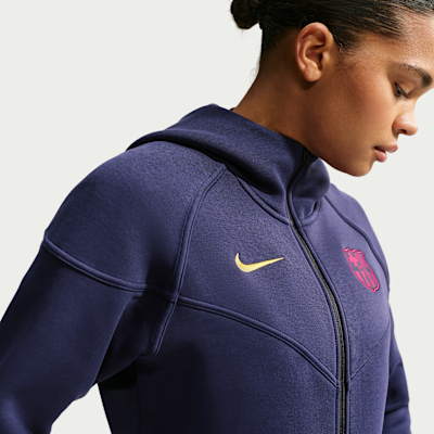 Nike FC Barcelona Tech Fleece Windrunner Tam Boy Fermuarlı Nike Football Kadın Kapüşonlu Üstü görsel 3