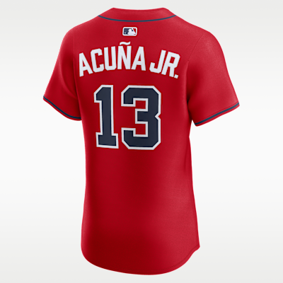 Jersey Nike Dri-FIT ADV de la MLB Elite para hombre Ronald Acuña Jr. Atlanta Braves