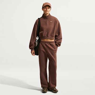 Nike Studio Fleece Orta Kalınlıkta Oversize Çeyrek Fermuarlı Crop Kadın Üstü görsel 4