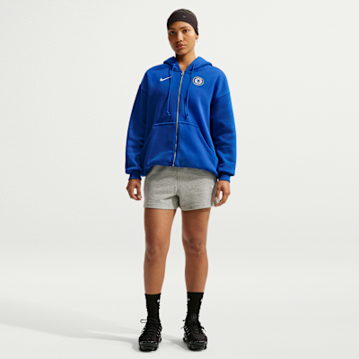 Nike Chelsea FC Phoenix Fleece Nike Football Bol Kesimli Tam Boy Fermuarlı Kapüşonlu Kadın Üstü görsel 4