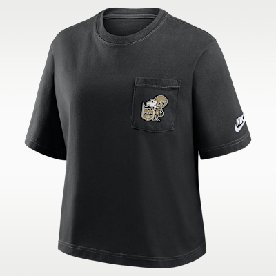 Playera Nike de la NFL para mujer New Orleans Saints Rewind Pocket Boxy