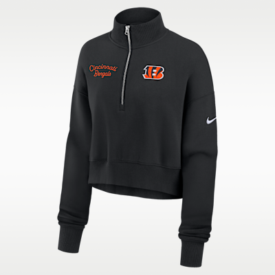 Sudadera de cuello redondo Nike de la NFL cropped con cierre de 1/4 para mujer Cincinnati Bengals Phoenix