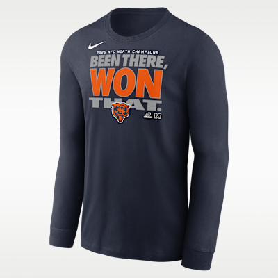 Playera de manga larga Nike de la NFL para hombre Chicago Bears 2025 NFC North Champions Trophy Collection