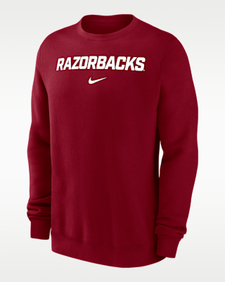 Мужской свитшот Arkansas Razorbacks Club Fleece Nike NCAA Pullover Crew-Neck