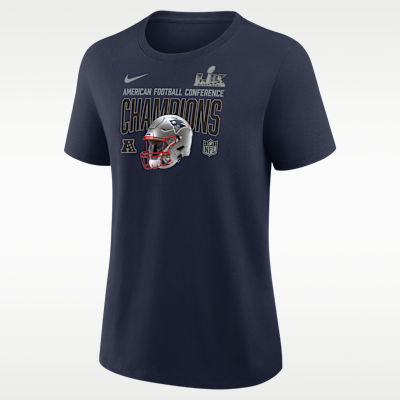 Playera Nike de la NFL para mujer New England Patriots 2026 AFC Champions Helmet