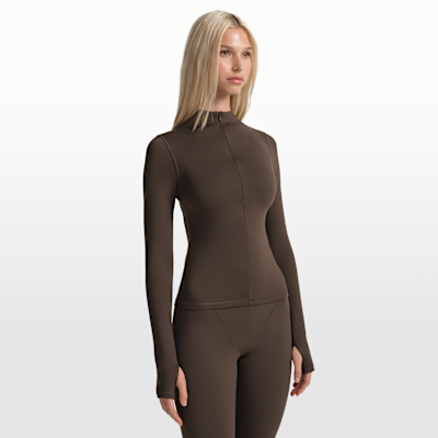 NikeSKIMS 매트 여성 하프집 모크넥 긴팔 탑