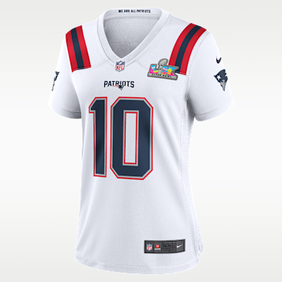 Jersey Nike de la NFL Game para mujer Drake Maye New England Patriots Super Bowl LX