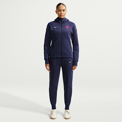 Nike FC Barcelona Tech Fleece Windrunner Tam Boy Fermuarlı Nike Football Kadın Kapüşonlu Üstü görsel 4