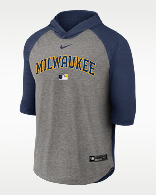 Мужская футболка Milwaukee Brewers Authentic Collection Flux Nike Dri-FIT MLB 3/4-Sleeve Hooded