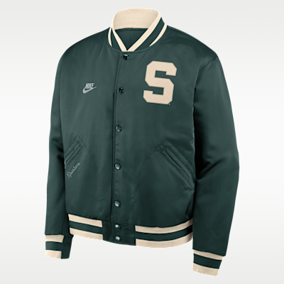 Chamarra bomber universitaria Nike de cierre a presión de largo completo para hombre Michigan State Legacy