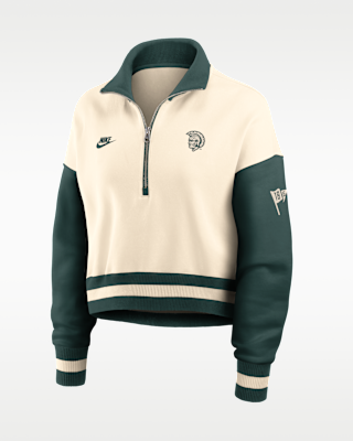 Женские Michigan State Legacy Nike College Cropped Oversized 1/4-Zip Crew