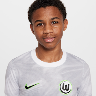 Koszulka piłkarska z krótkim rękawem dla dużych dzieci Nike Dri-FIT Vfl Wolfsburg Stadium 2025/2026 (wersja wyjazdowa) – replika