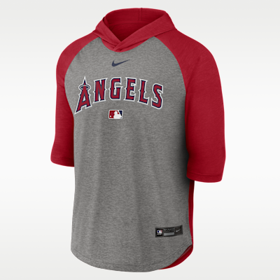 Playera de manga 3/4 con gorro Nike Dri-FIT de la MLB para hombre Los Angeles Angels Authentic Collection Flux
