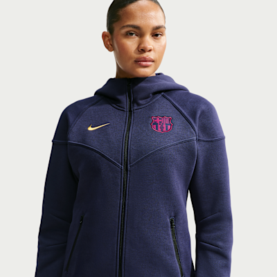 Nike FC Barcelona Tech Fleece Windrunner Tam Boy Fermuarlı Nike Football Kadın Kapüşonlu Üstü