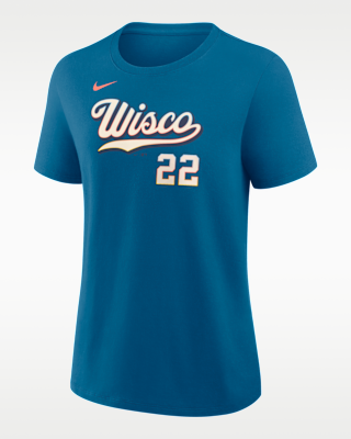 Женская футболка Christian Yelich Milwaukee Brewers City Connect Nike MLB