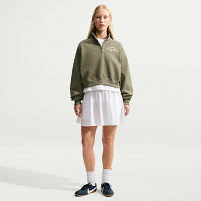 Nike Studio Fleece Orta Kalınlıkta Oversize Çeyrek Fermuarlı Crop Kadın Üstü görsel 4