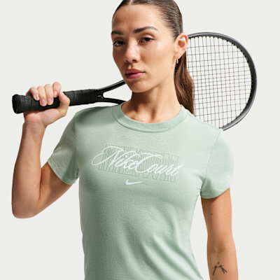 NikeCourt Klasik Stil Kısa Kollu Kadın Tenis Tişörtü görsel 3