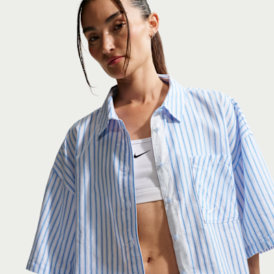 Nike Sportswear Chill Poplin Oversize Çizgili Kadın Üstü görsel 3