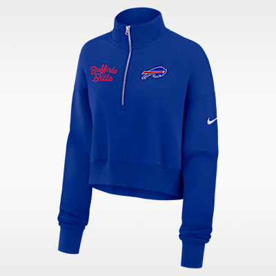 Sudadera de cuello redondo Nike de la NFL cropped de cierre de 1/4 para mujer Buffalo Bills Phoenix
