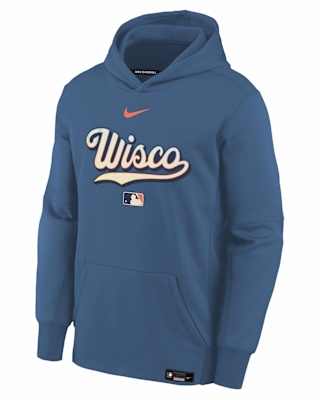 Детское худи Milwaukee Brewers Authentic Collection City Connect Big Kids' Nike Therma-FIT MLB Pullover Hoodie