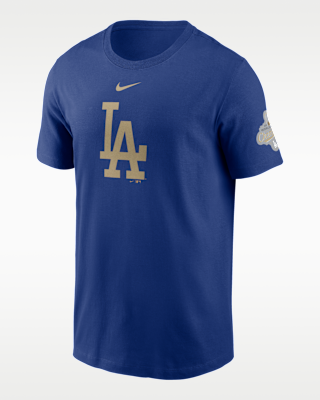 Мужская футболка Los Angeles Dodgers 2025 World Series Champion Gold Series Logo Nike MLB