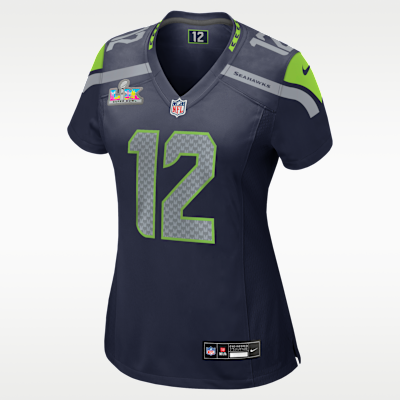 Jersey Nike de la NFL Game para mujer 12s Seattle Seahawks Super Bowl LX