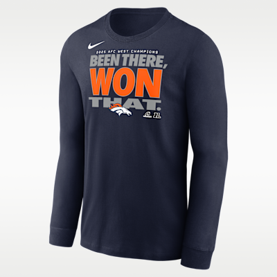 Playera de manga larga Nike de la NFL para hombre Denver Broncos 2025 AFC West Champions Trophy Collection