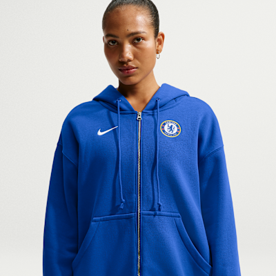 Nike Chelsea FC Phoenix Fleece Nike Football Bol Kesimli Tam Boy Fermuarlı Kapüşonlu Kadın Üstü