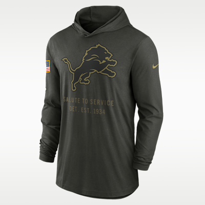 Playera de manga larga Nike Dri-FIT de la NFL con gorro para hombre Detroit Lions Salute to Service Sideline