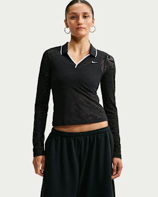Женские тайтсы Nike Sportswear Chill Knit Tight Mod-Cropped Long-Sleeve Lace Top