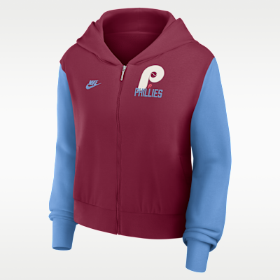 Sudadera con gorro Nike de la MLB de cierre completo para mujer Philadelphia Phillies Cooperstown