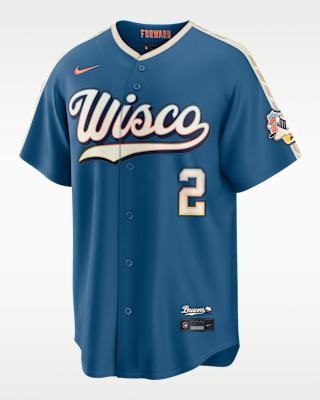 Мужские джерси Brice Turang Milwaukee Brewers City Connect Nike MLB Stadium Jersey