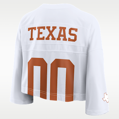 Playera universitaria Nike Dri-FIT cropped para mujer Texas Jersey