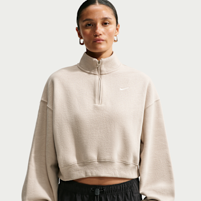 Nike Studio Fleece Orta Kalınlıkta Oversize Çeyrek Fermuarlı Crop Kadın Üstü görsel 3