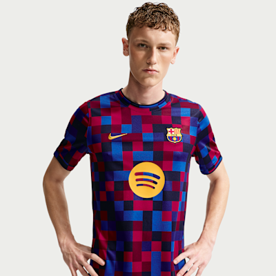 Nike FC Barcelona İç Saha Nike Dri-FIT Maç Öncesi Erkek Futbol Üstü