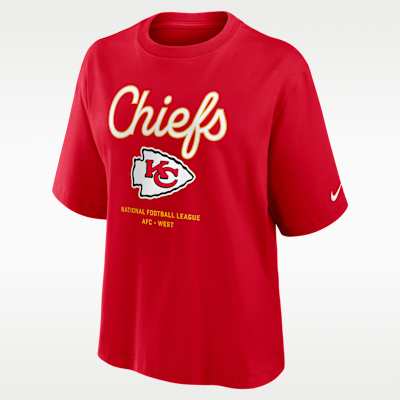 Playera Nike de la NFL para mujer Kansas City Chiefs Essential Script Boxy