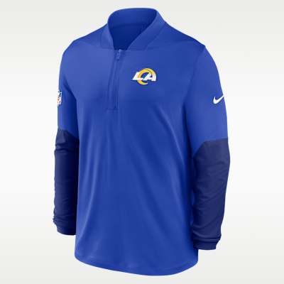 Playera Nike Dri-FIT de la NFL de medio cierre para hombre Los Angeles Rams Feel the Pressure