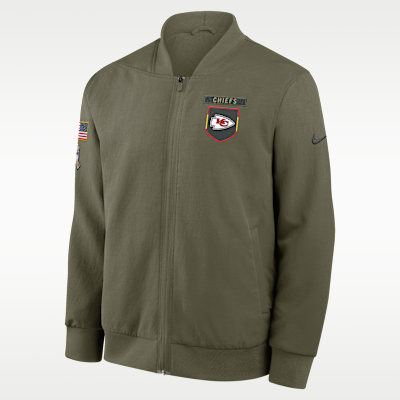 Chamarra bomber Nike de la NFL de cierre completo para hombre Kansas City Chiefs Salute to Service Sideline