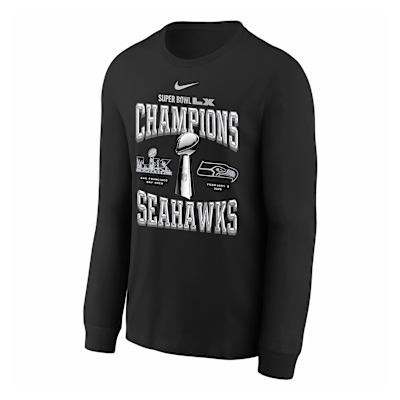 Seattle Seahawks Super Bowl LX Champions Replica Locker Room Big Kids' Nike NFL Long-Sleeve T-Shirt