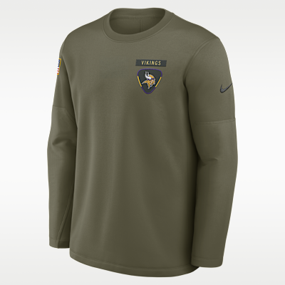 Sudadera de cuello redondo sin cierre Nike Dri-FIT de la NFL para hombre Minnesota Vikings Salute to Service Sideline Triumphant Win Coach