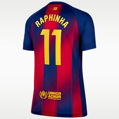 Raphinha Barcelona 2025/26 Stadium Home Women's Nike Dri-FIT Soccer Jersey